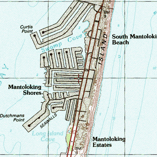 Topographic Map of Mantoloking Shores, NJ