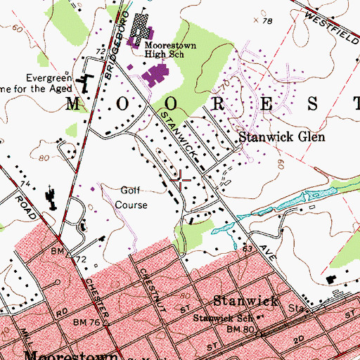 Topographic Map of Township of Moorestown, NJ