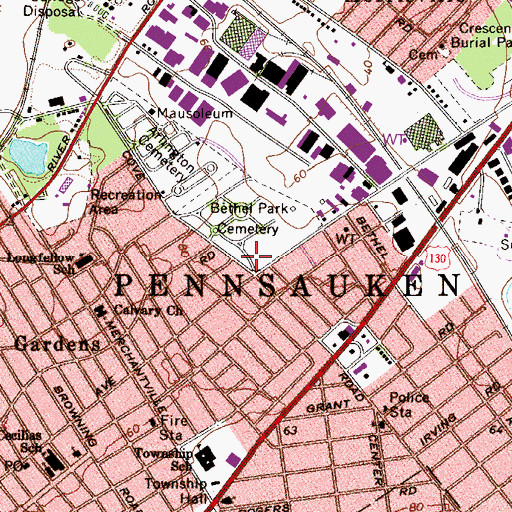 Topographic Map of Township of Pennsauken, NJ