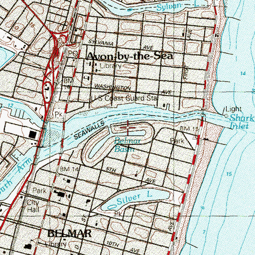 Topographic Map of Belmar Basin, NJ