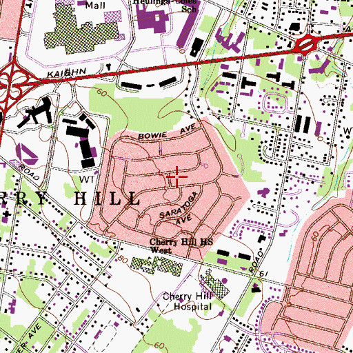 Topographic Map of Cherry Hill Estates, NJ