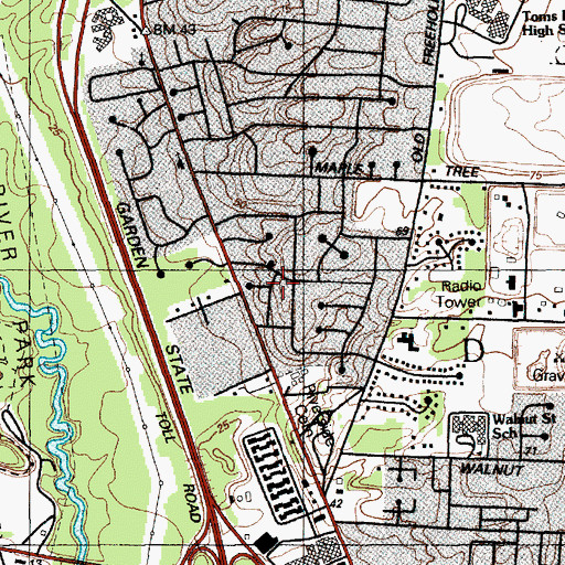 Topographic Map of Woodlawn Estates, NJ
