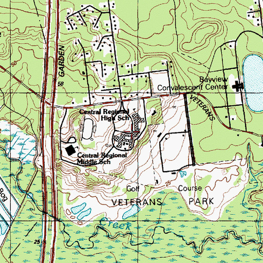 Topographic Map of Central Regional High School, NJ