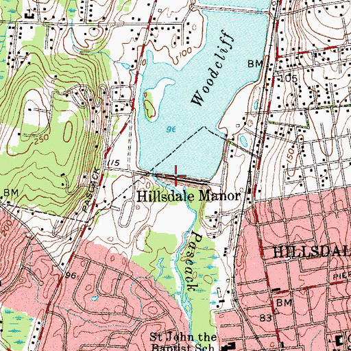 Topographic Map of Woodcliff Lake Dam, NJ