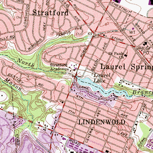 Topographic Map of Laurel Springs Dam, NJ