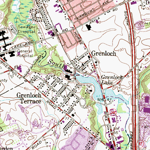 Topographic Map of Grenloch Lake Dam, NJ