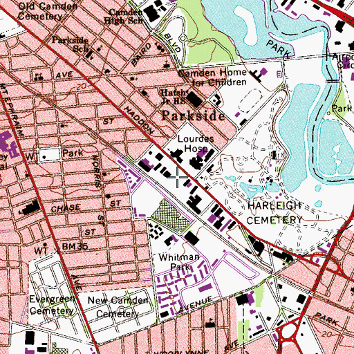 Topographic Map of Our Lady of Lourdes Hospital Heliport, NJ