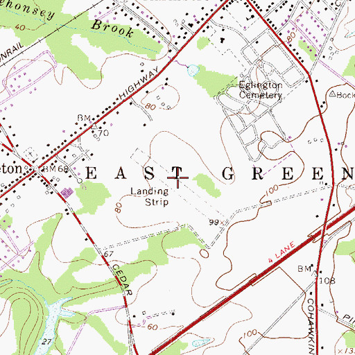 Topographic Map of Peaslees Airstrip, NJ