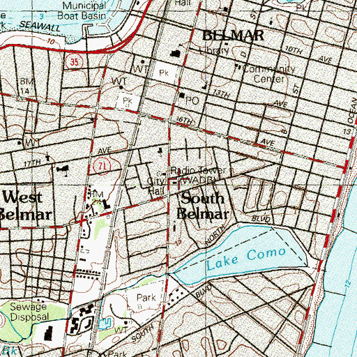 Topographic Map of WADB-FM (Point Pleasant), NJ