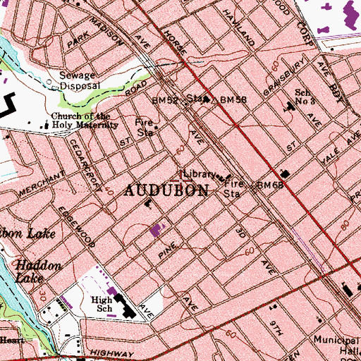 Topographic Map of Borough of Audubon, NJ