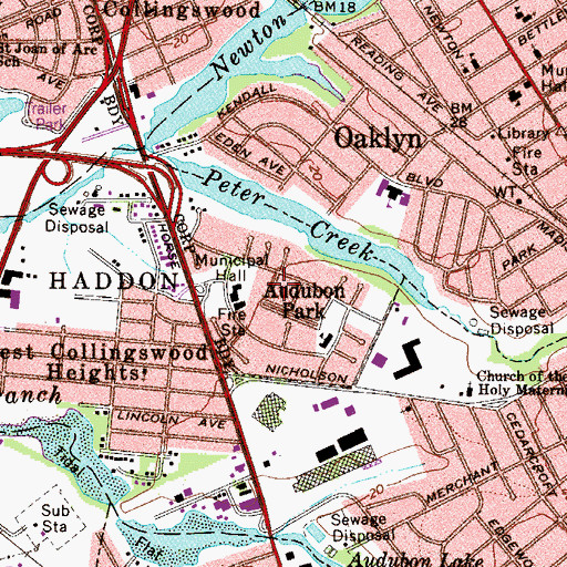 Topographic Map of Borough of Audubon Park, NJ