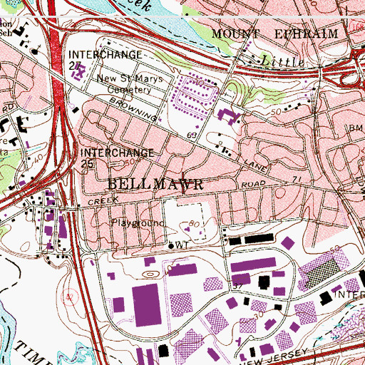 Topographic Map of Borough of Bellmawr, NJ