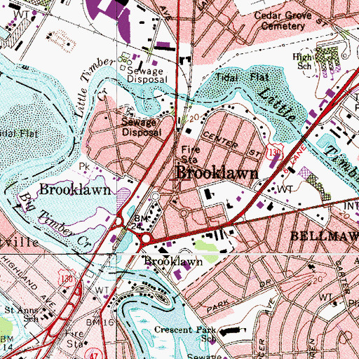 Topographic Map of Borough of Brooklawn, NJ