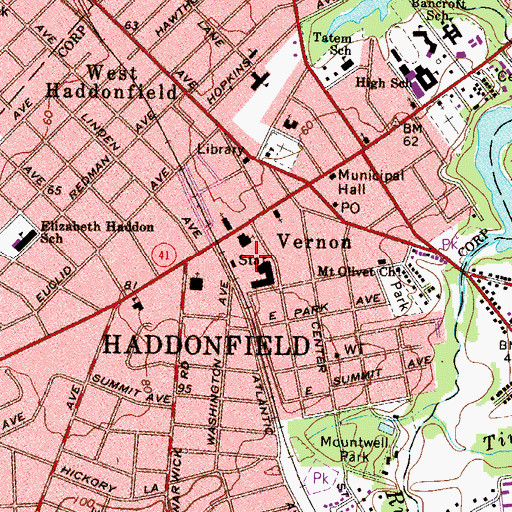 Topographic Map of Borough of Haddonfield, NJ