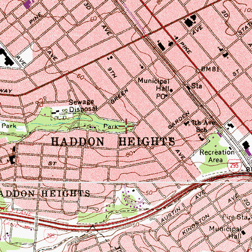 Topographic Map of Borough of Haddon Heights, NJ