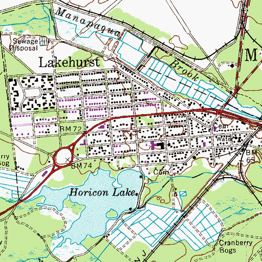 Topographic Map of Borough of Lakehurst, NJ