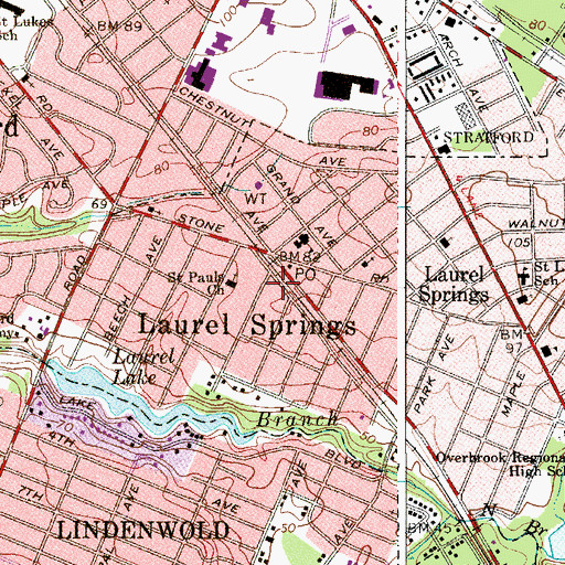 Topographic Map of Borough of Laurel Springs, NJ