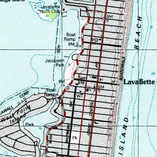Topographic Map of Borough of Lavallette, NJ