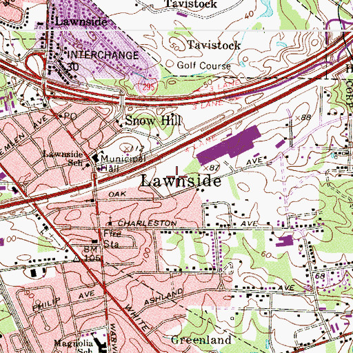 Topographic Map of Borough of Lawnside, NJ