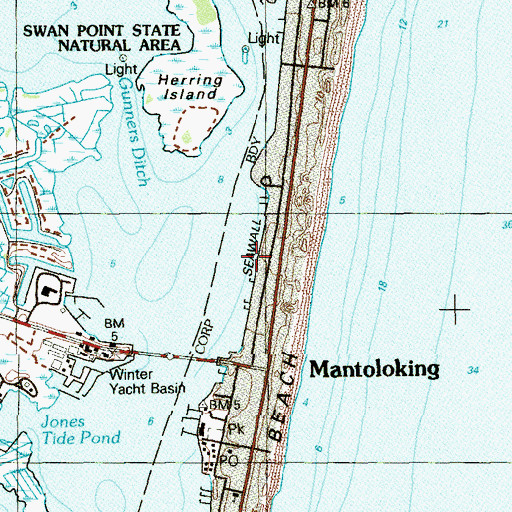 Topographic Map of Borough of Mantoloking, NJ