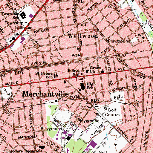 Topographic Map of Borough of Merchantville, NJ