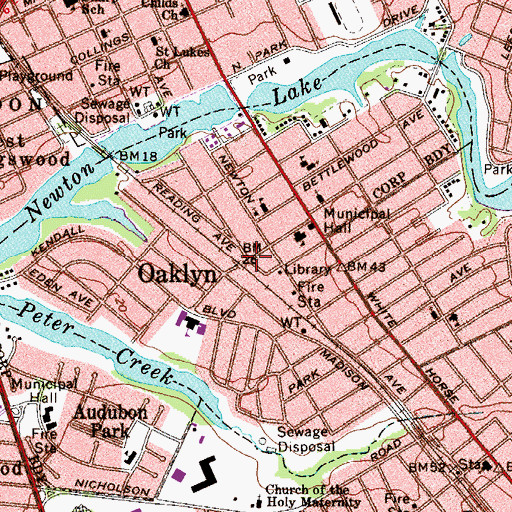 Topographic Map of Borough of Oaklyn, NJ