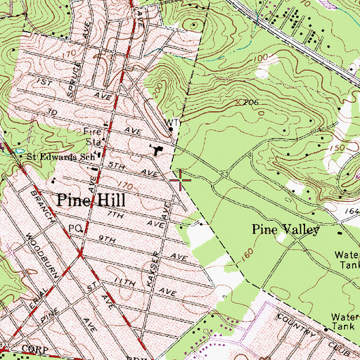 Topographic Map of Borough of Pine Hill, NJ