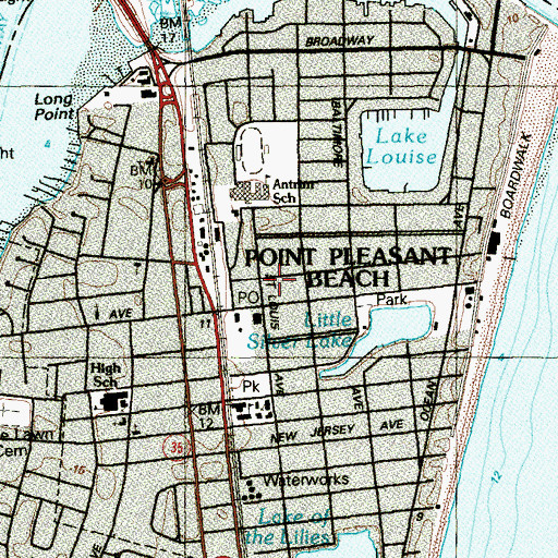 Topographic Map of Borough of Point Pleasant Beach, NJ