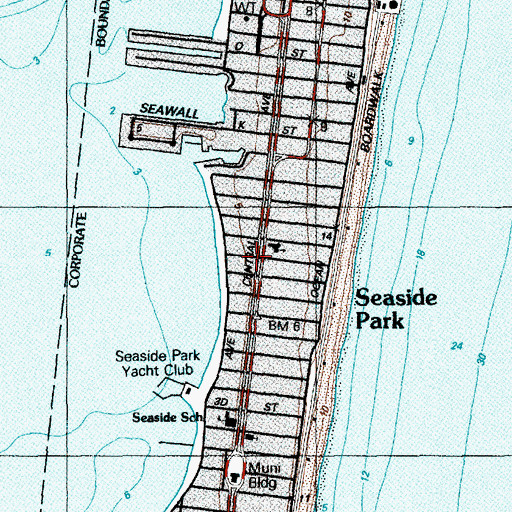 Topographic Map of Borough of Seaside Park, NJ