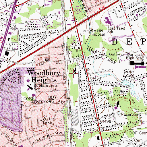 Topographic Map of Borough of Woodbury Heights, NJ