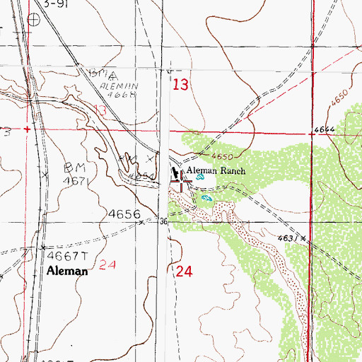 Topographic Map of Aleman Ranch Headquarters, NM