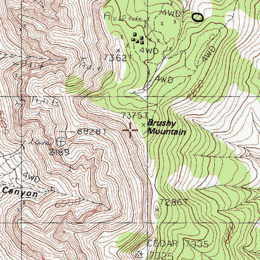 Topographic Map of Brushy Mountain, NM