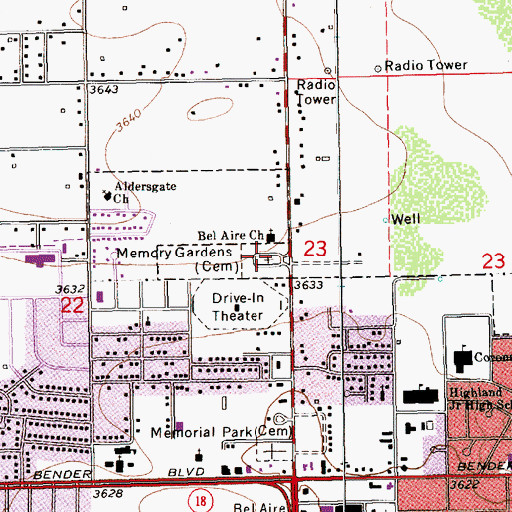 Topographic Map of Memorial Gardens, NM