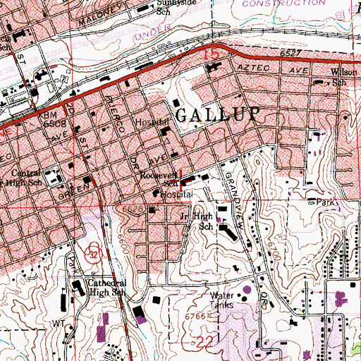 Topographic Map of Roosevelt School, NM