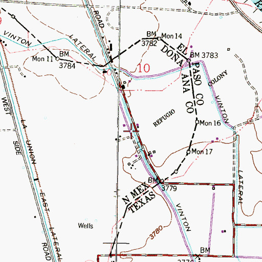 Topographic Map of Vinton Drain, NM
