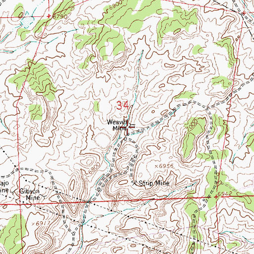 Topographic Map of Weaver Mine, NM