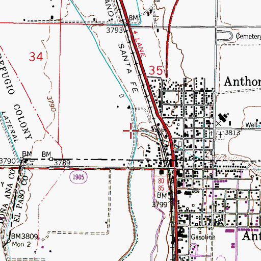 Topographic Map of Anthony Wash, NM