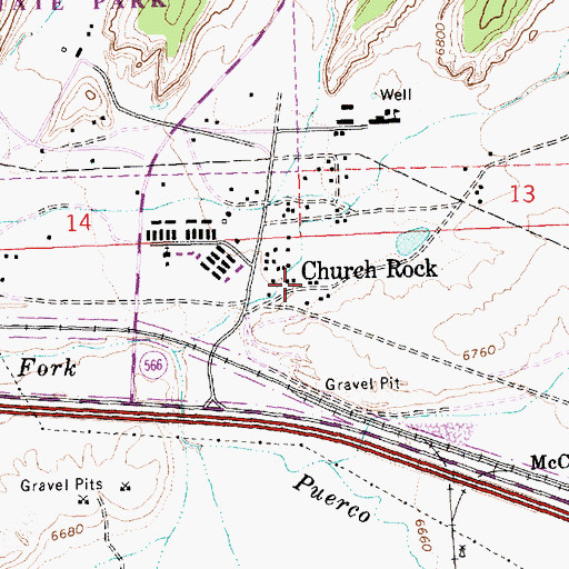 Topographic Map of Church Rock, NM
