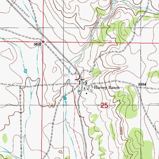 Topographic Map of Harvey Ranch, NM