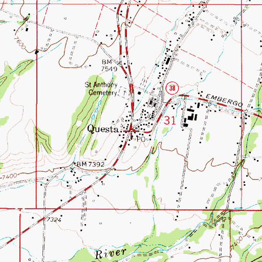 Topographic Map of Questa First Baptist Church, NM