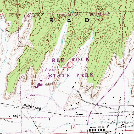 Topographic Map of Red Rock State Park, NM