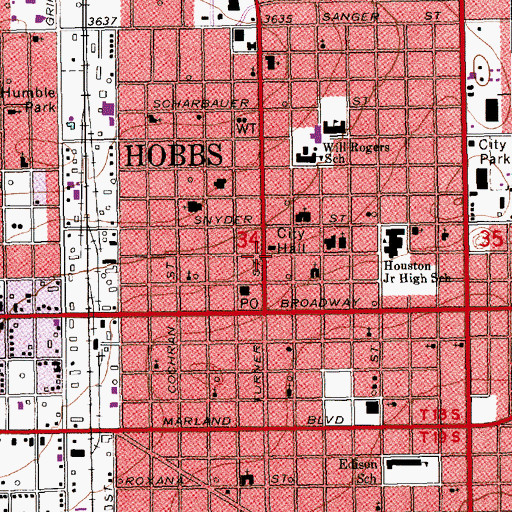 Topographic Map of Hobbs Public Library, NM