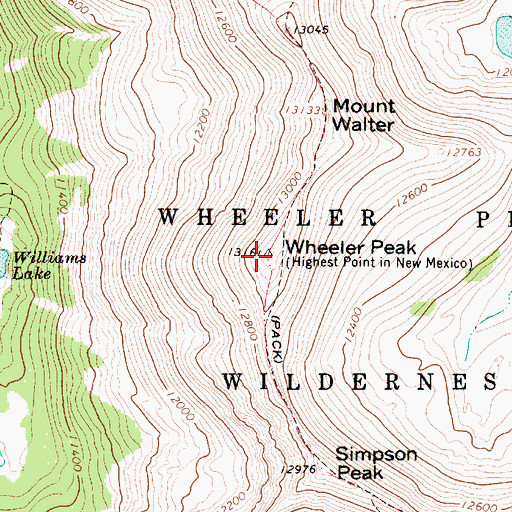 Topographic Map of Wheeler Peak Historical Marker, NM