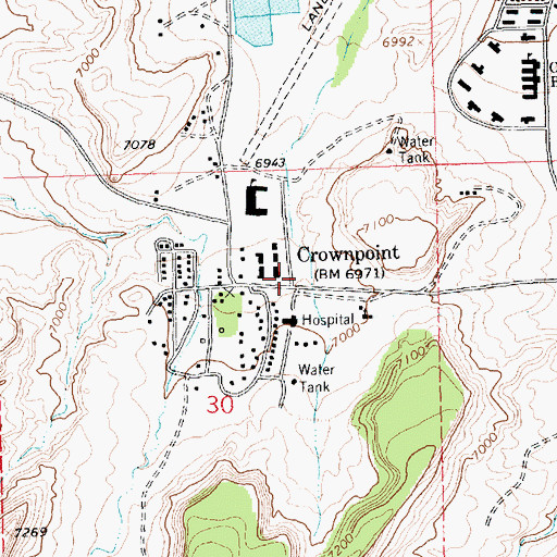 Topographic Map of Crownpoint High School, NM