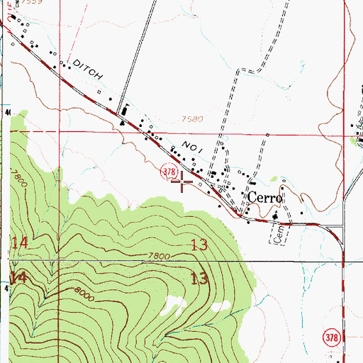Topographic Map of Cerro Post Office, NM
