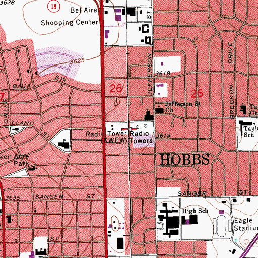 Topographic Map of KKEL-AM (Hobbs), NM