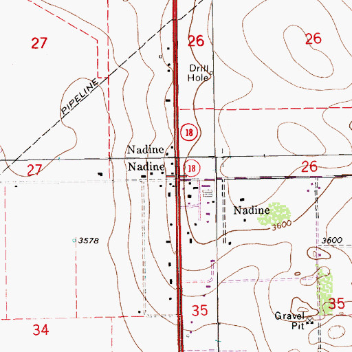 Topographic Map of Nadine, NM