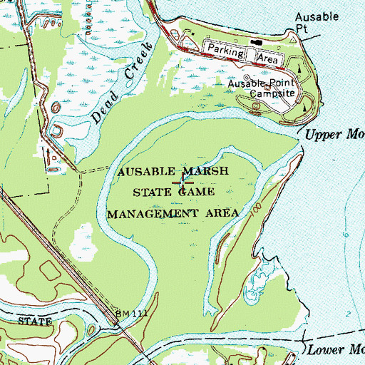Topographic Map of Ausable Marsh State Game Management Area, NY