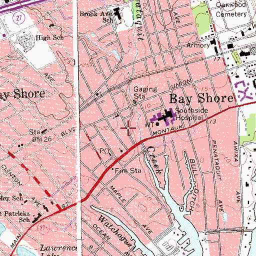 Topographic Map of Bay Shore, NY