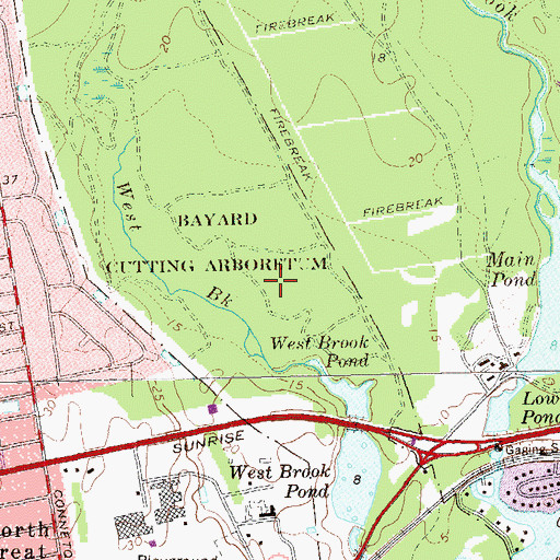 Topographic Map of Bayard Cutting Arboretum, NY